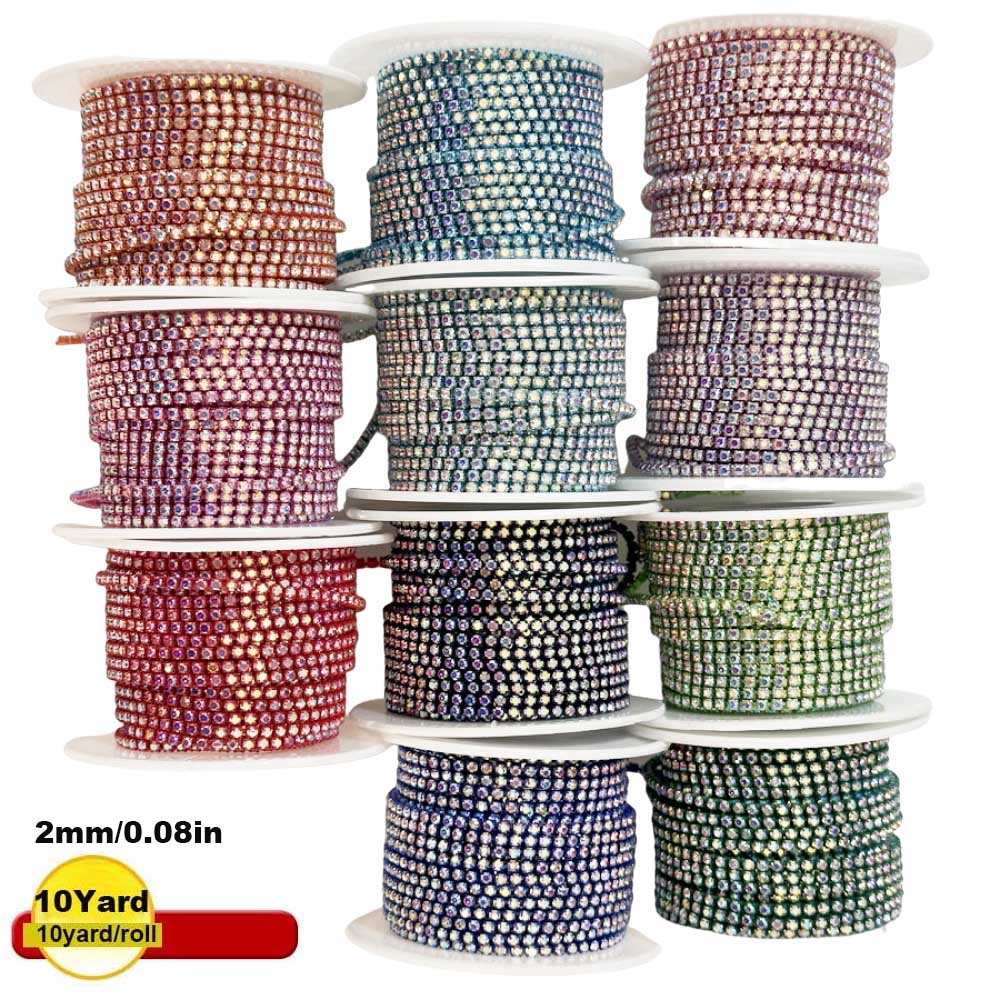 Sew On Rhinestone - 9m Nieuwe 2mm Crystal AB Strass