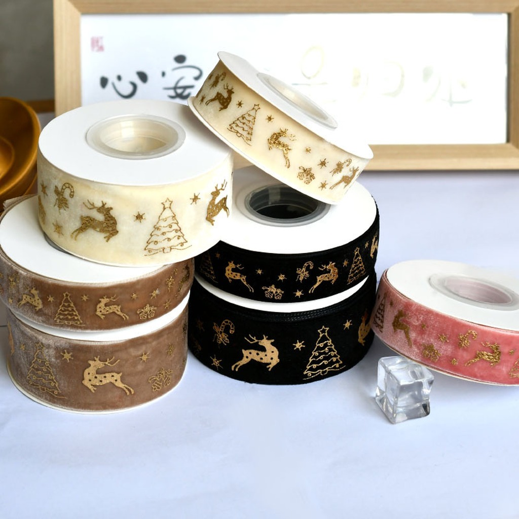 5 yards/rol 2,5 cm Kerst goude - Velvet Ribbon Roll recensie en prijs
