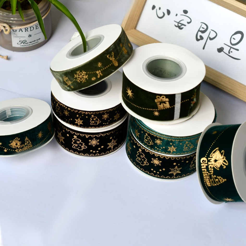 5 yards/rol 2,5 cm Kerst goude - Velvet Ribbon Roll recensie en prijs